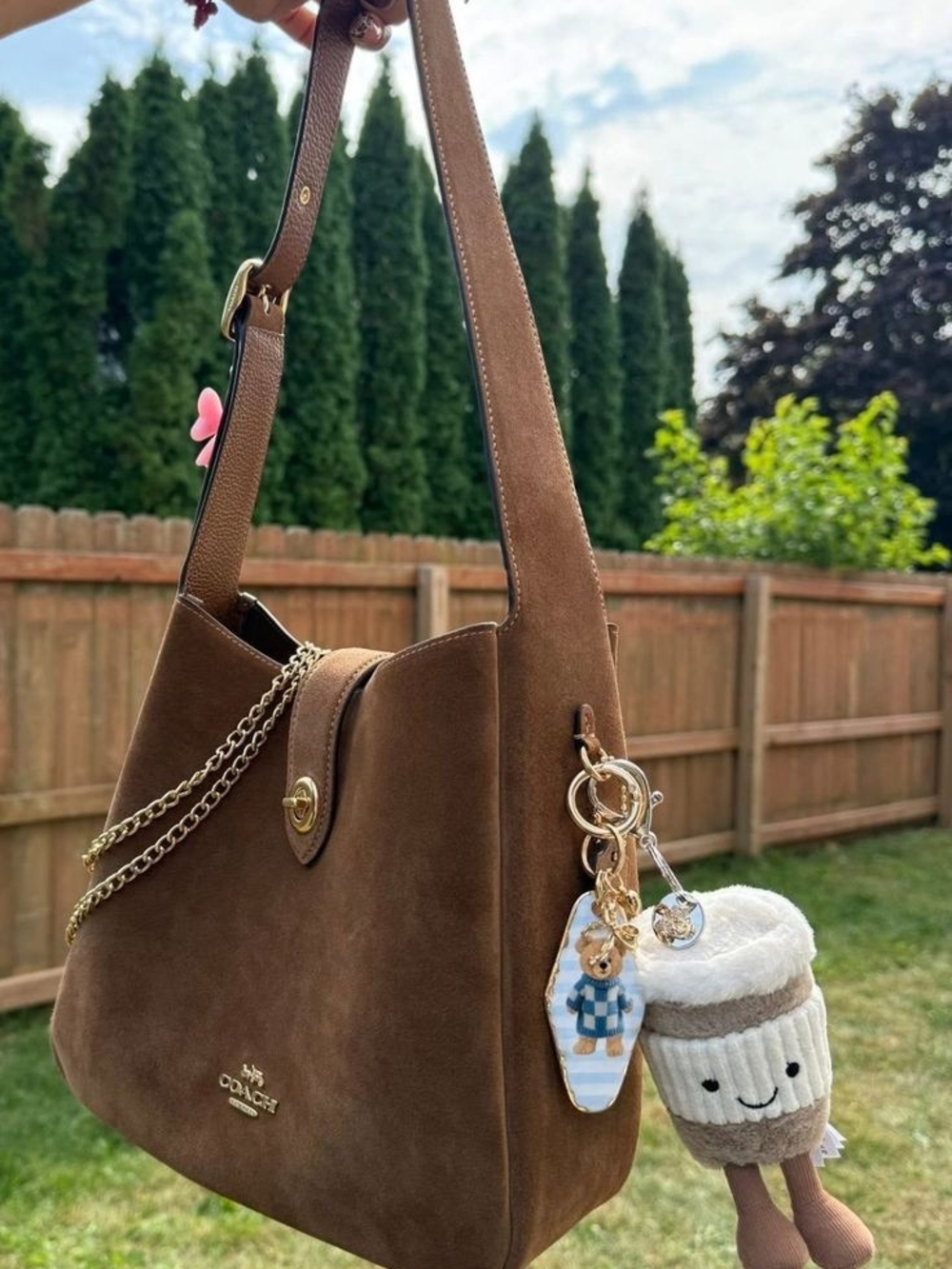 Coach Hadley Suede Shoulder Bag with Gold Hardware